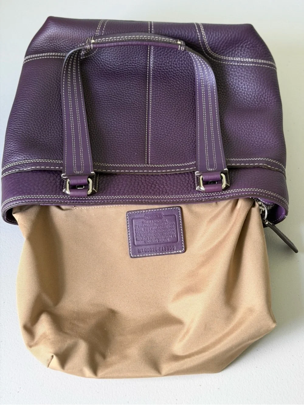 Coach Purple Hampton Y2k Pebbled Leather Tote Bag - Picture 13 of 14